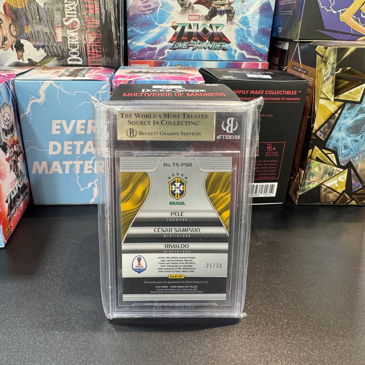 2018 panini prizm world cup trio signatures sampaio/pele/rivaldo Becket 9.5